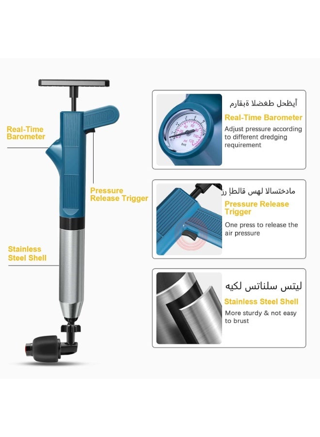 أنمي مكبس تصريف بضغط الهواء العالي - أداة تسليك المجاري من الفولاذ المقاوم للصدأ مع 5 رؤوس للمرحاض والمغسلة - Image 3